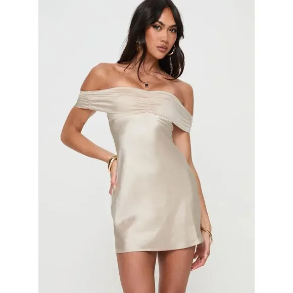white christmas dresses Jacinda Long Puff Sleeve Mini Dress-Champagne L